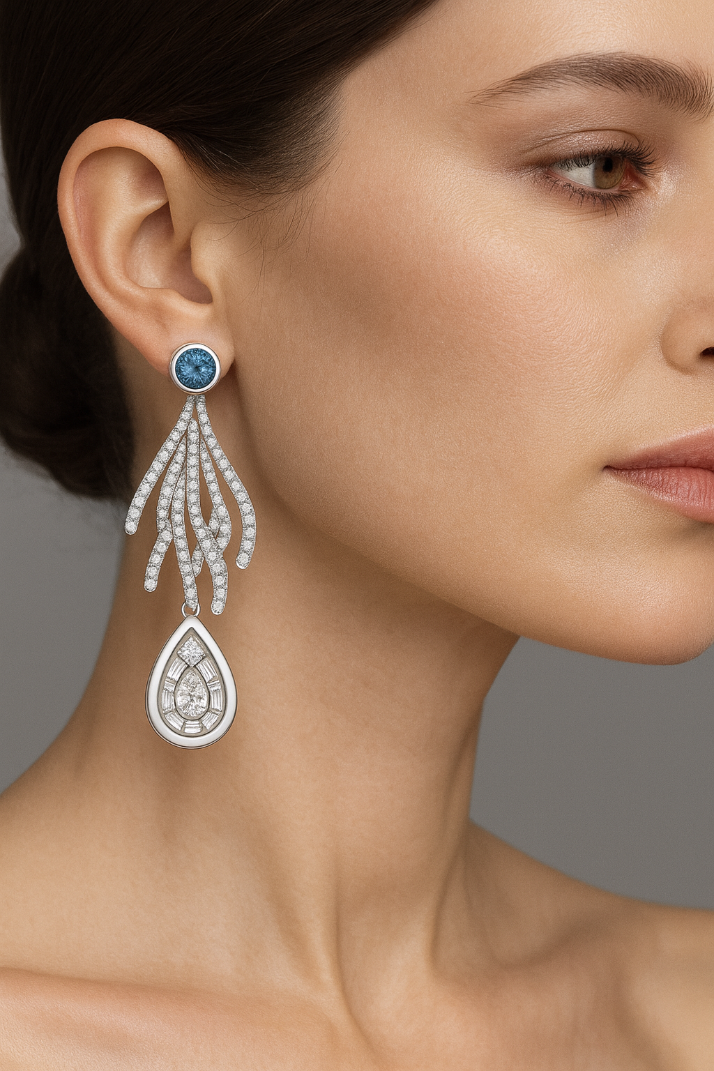 Cascading Wave Earrings on Model