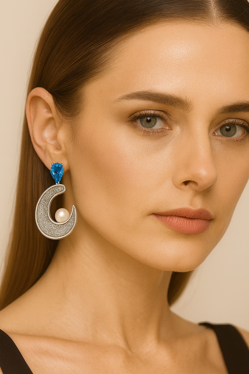 Crescent Moon Earrings on Model