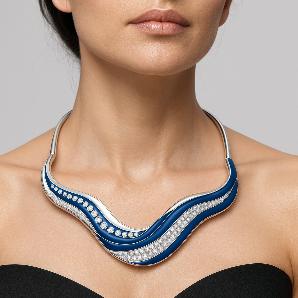 Bold Blue Collar Necklace on Model